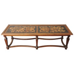  Italian Coffee Table Made from 19th C Panels with Marquetry