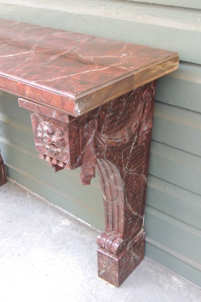 20th Century Pair of 20th C Italian Baroque Faux Marble Console Tables