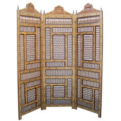 Inlaid Syrian Stick and Ball Three Paneled Screen