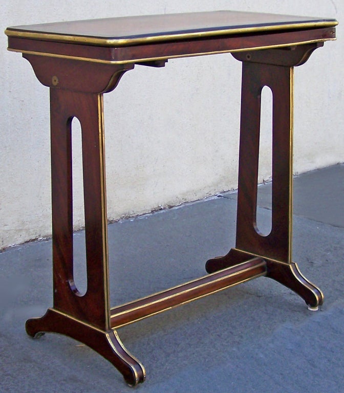 19th Century English Ship's Game Table with Brass Inlay and Painted Top
