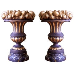 Pair of 1860
s Woodcarved Italian Urns