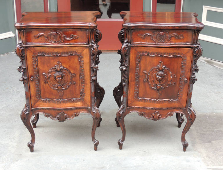 Pair of 19th C Italian Baroque Walnut Commodes