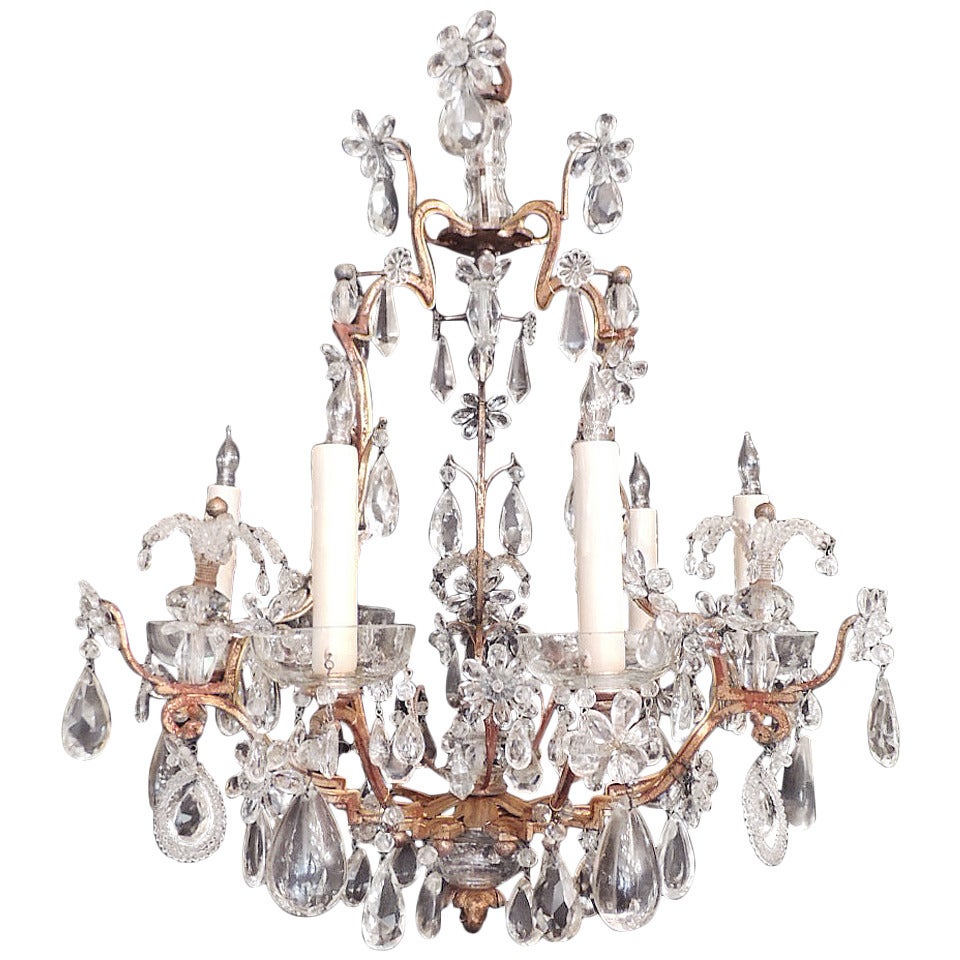 Early 20th C French Iron, Tole, and Crystal Chandelier, attributed to Bagues For Sale