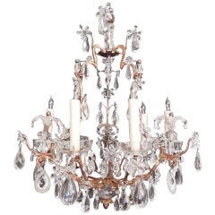 Early 20th C French Iron, Tole, and Crystal Chandelier, attributed to Bagues