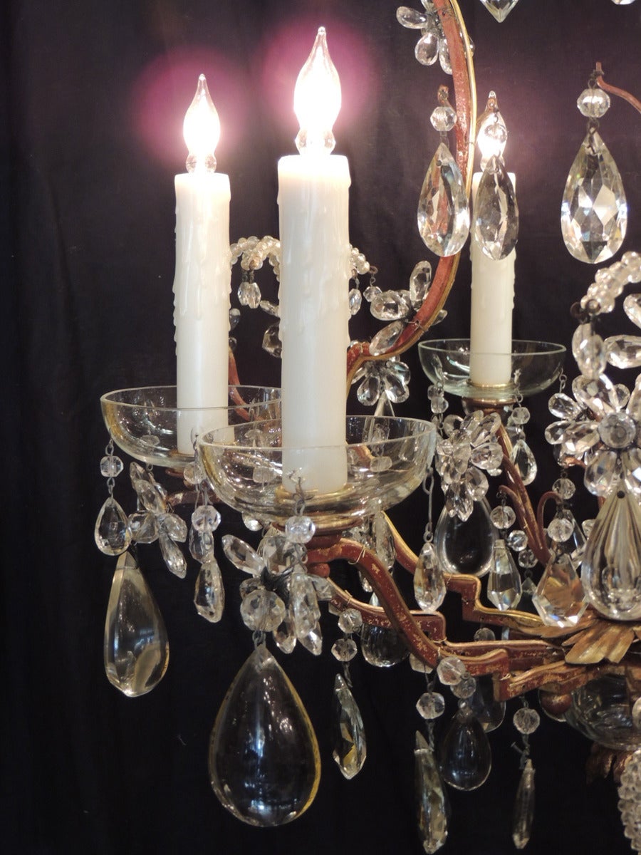 Louis XIV Early 20th C French Iron, Tole, and Crystal Chandelier, attributed to Bagues For Sale