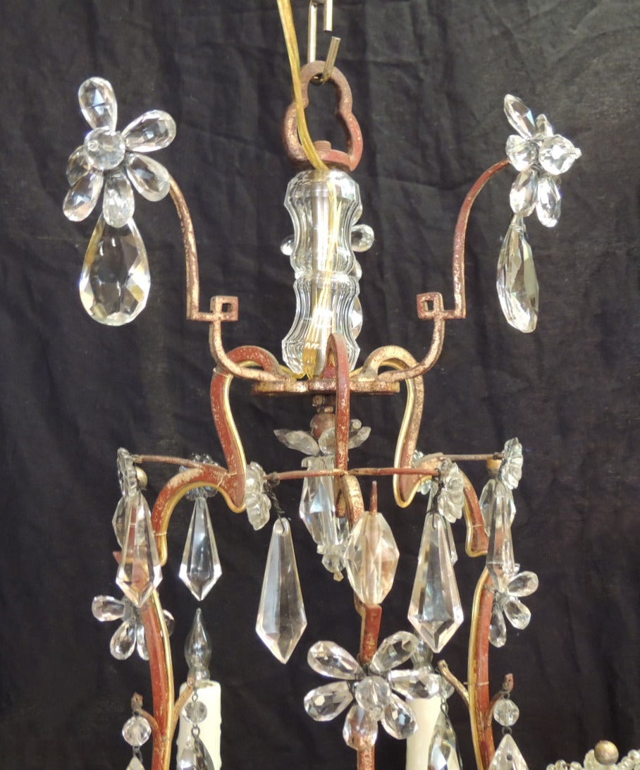 Early 20th C French Iron, Tole, and Crystal Chandelier, attributed to Bagues For Sale 2