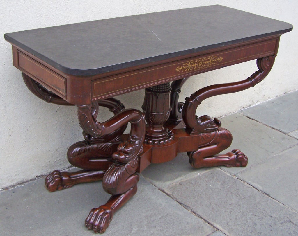 Regency 19th C French Régence Mahogany Marble Top Console with Paws