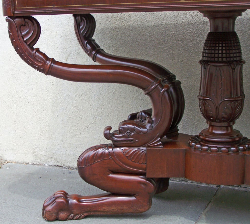 19th C French Régence Mahogany Marble Top Console with Paws 1