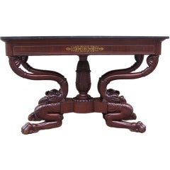 19th C French Régence Mahogany Marble Top Console with Paws