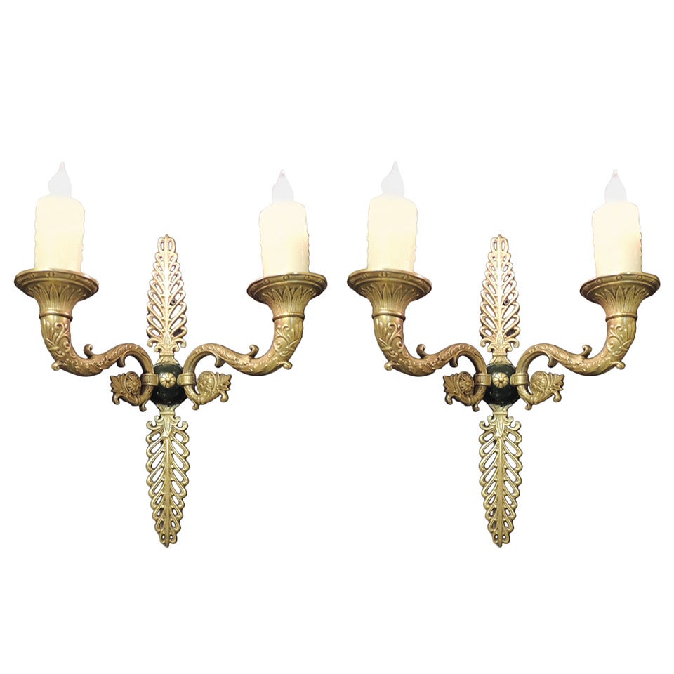 Pair of Late 19th C French Bronze Empire Sconces For Sale
