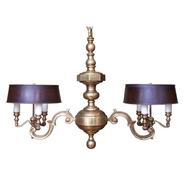 French Double Bouillotte Brass Chandelier