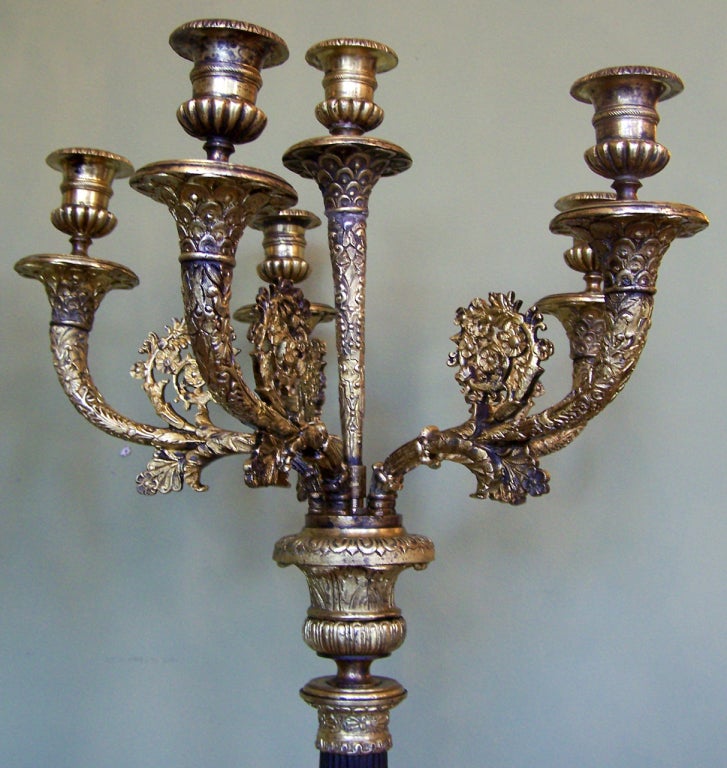 19th Century Pair of Régence Patinated and Doré Bronze Candelabra