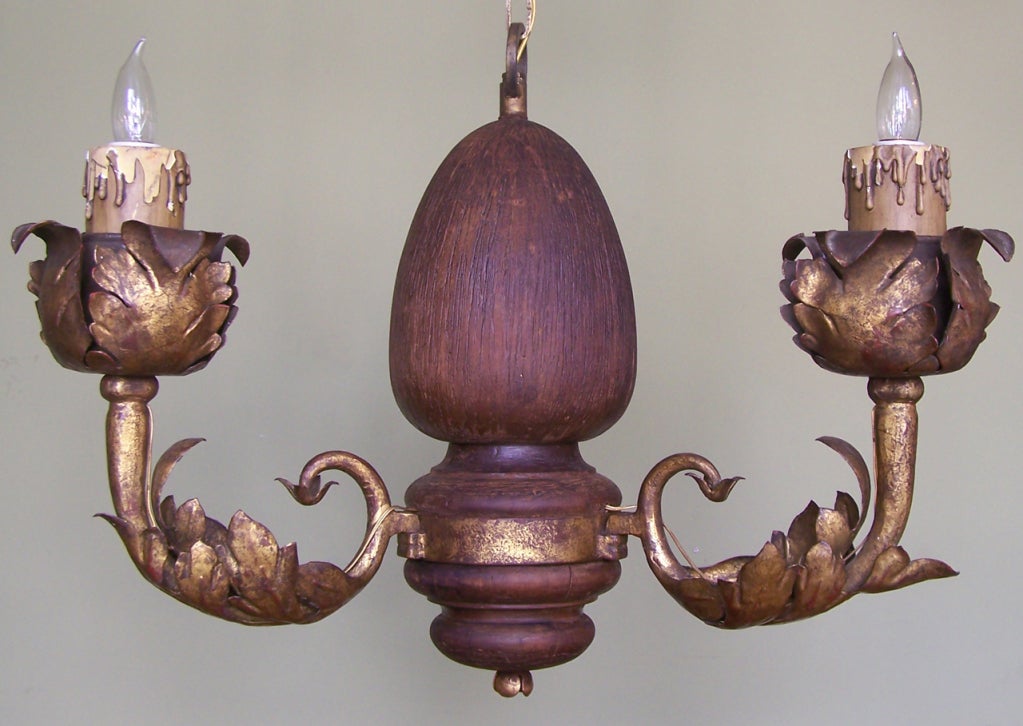 Baroque Early 20th C Italian Carved Wood and Foliate Gilt Tole Arm Chandelier