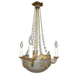 Antique French 19th century Three Arm Glass Bowl Chandelier