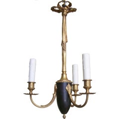 Antique 1920s French Empire Three Arm Brass Chandelier