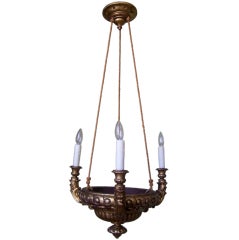 Three Arm Gilt Wood Italian Empire Chandelier with Rope Chains