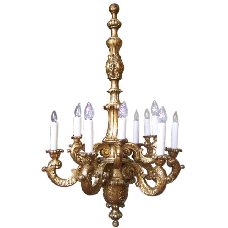 Early 20th Century Italian Baroque Giltwood Chandelier