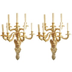 Antique A Large Pair of Bronze Sconces from the Mississippi State House