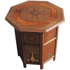 19th Century Rare Anglo Indian Octagonal Metal Inlaid Traveling Table