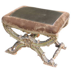 Mid 18th C Italian Baroque Velvet Stool