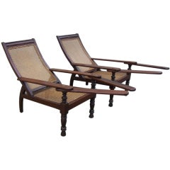 True Pair of Early 19th C West Indies Mahogany and Cane Planter's Chairs 11