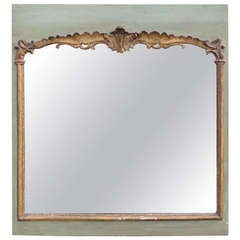 18th Century French Mirror with a Green Painted and Gilt Frame
