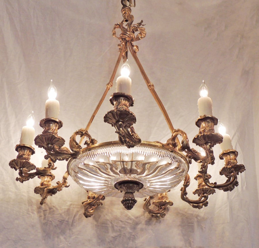 Regency Early 19th C French Regence Crystal and Bronze Doré Chandelier