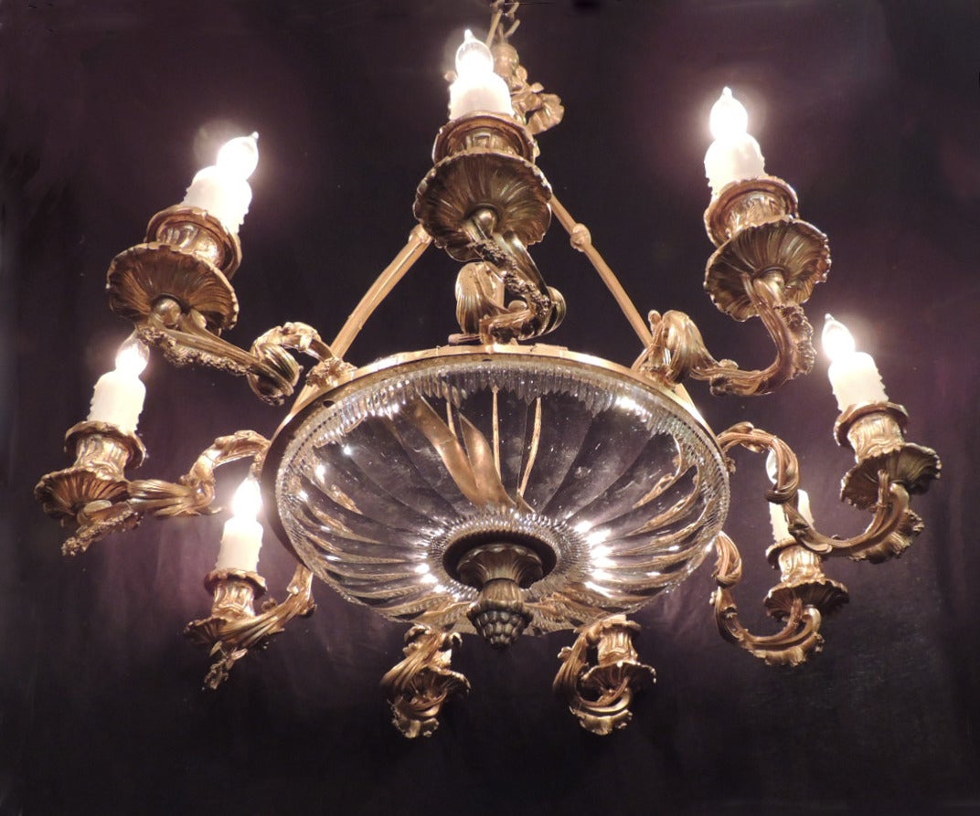 Early 19th C French Regence Crystal and Bronze Doré Chandelier 1