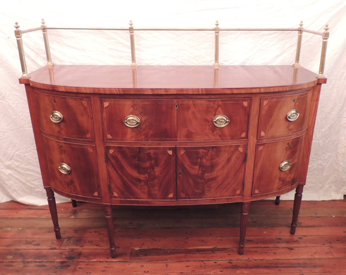 American Classical Early 19th C Sheraton Mahogany Sideboard with Gallery For Sale
