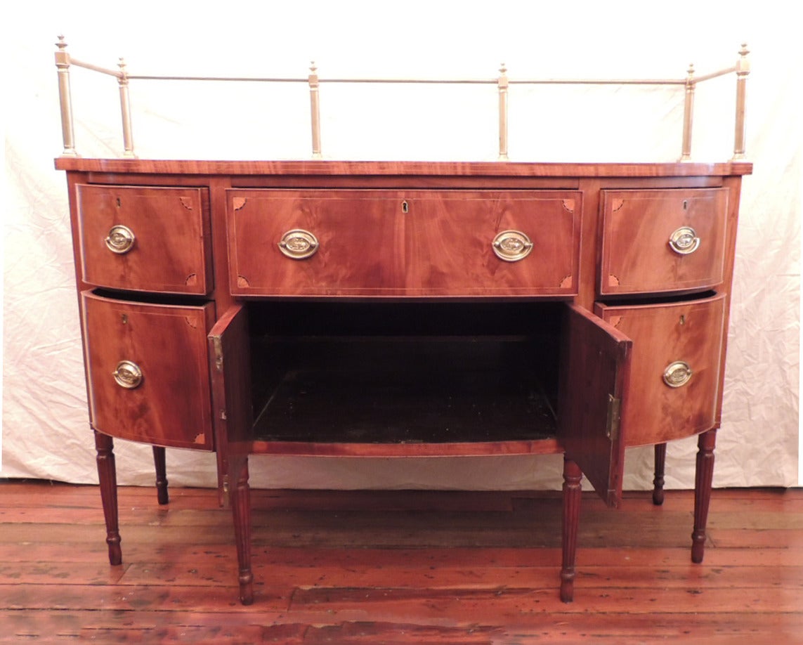 American Early 19th C Sheraton Mahogany Sideboard with Gallery For Sale