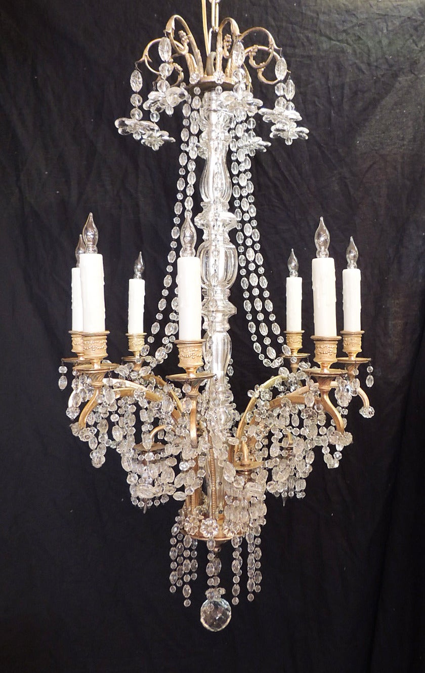 20th Century Early 20th C French Baccarat-Quality and Bronze Doré Chandelier