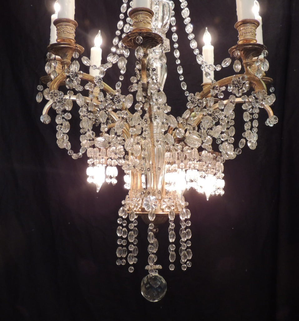 Early 20th C French Baccarat-Quality and Bronze Doré Chandelier 1