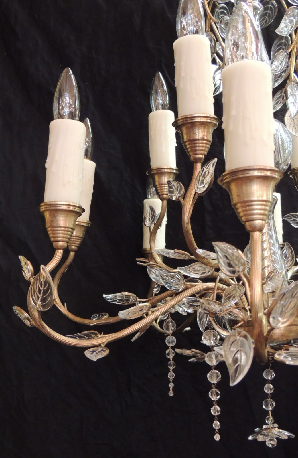 Bronze 20th C German Crystal Maison Bagues Style Stamped Chandelier