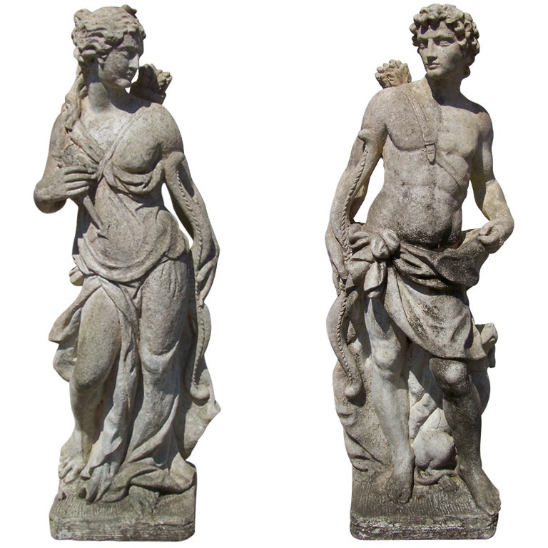 20th century Statues of Diana and Actaeon from Villa du Solei