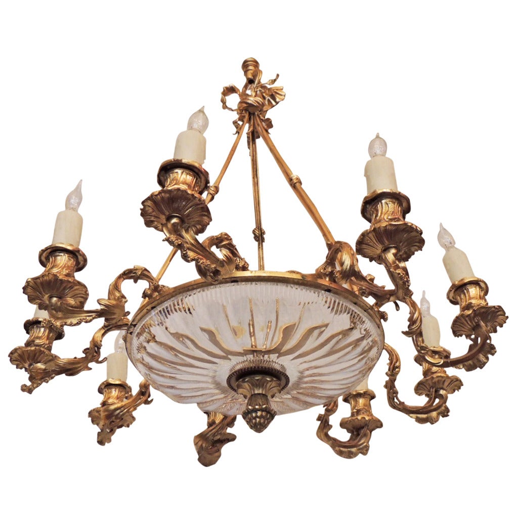 Early 19th C French Regence Crystal and Bronze Doré Chandelier