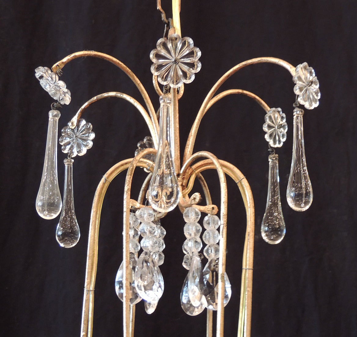 Baroque Mid 20th C Venetian Iron and Crystal Chandelier