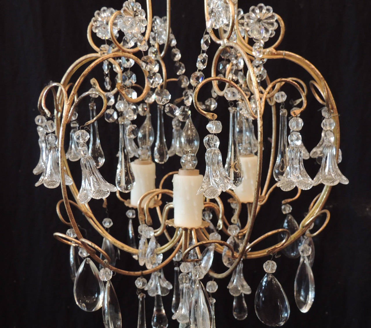 Italian Mid 20th C Venetian Iron and Crystal Chandelier