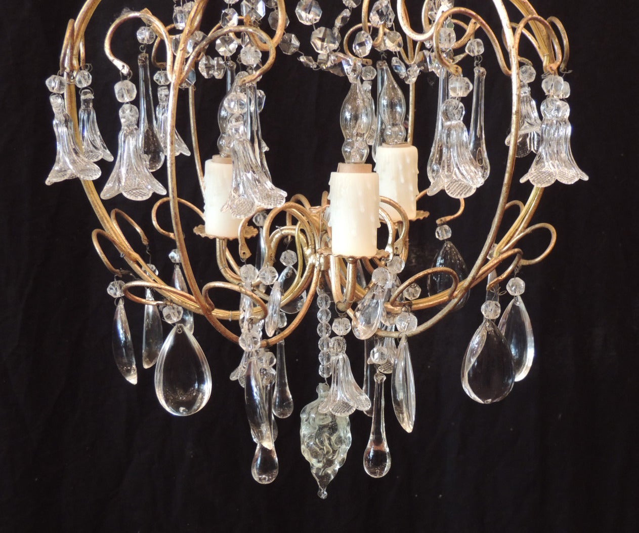Mid 20th C Venetian Iron and Crystal Chandelier In Excellent Condition In Charleston, SC