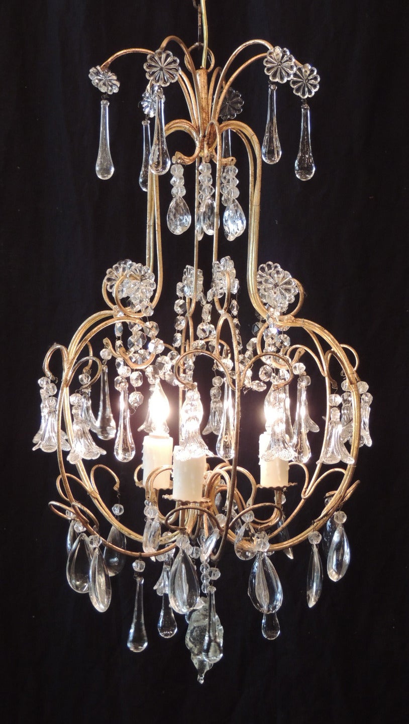 Mid-20th Century Mid 20th C Venetian Iron and Crystal Chandelier