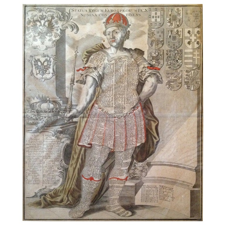 Une paire de gravures très rares et inhabituelles du 18ème siècle provenant d'Oslo, en Allemagne. Le premier de la paire est une allégorie du livre de Daniel, chapitre 2, verset 31. L'autre est une représentation de la monarchie européenne à travers
