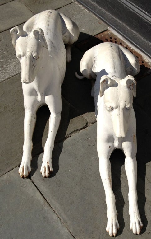 Pair of late 19th century Cast Iron American Greyhounds Statues In Excellent Condition In Charleston, SC