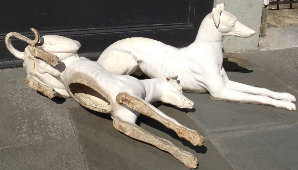 Pair of late 19th century Cast Iron American Greyhounds Statues 1