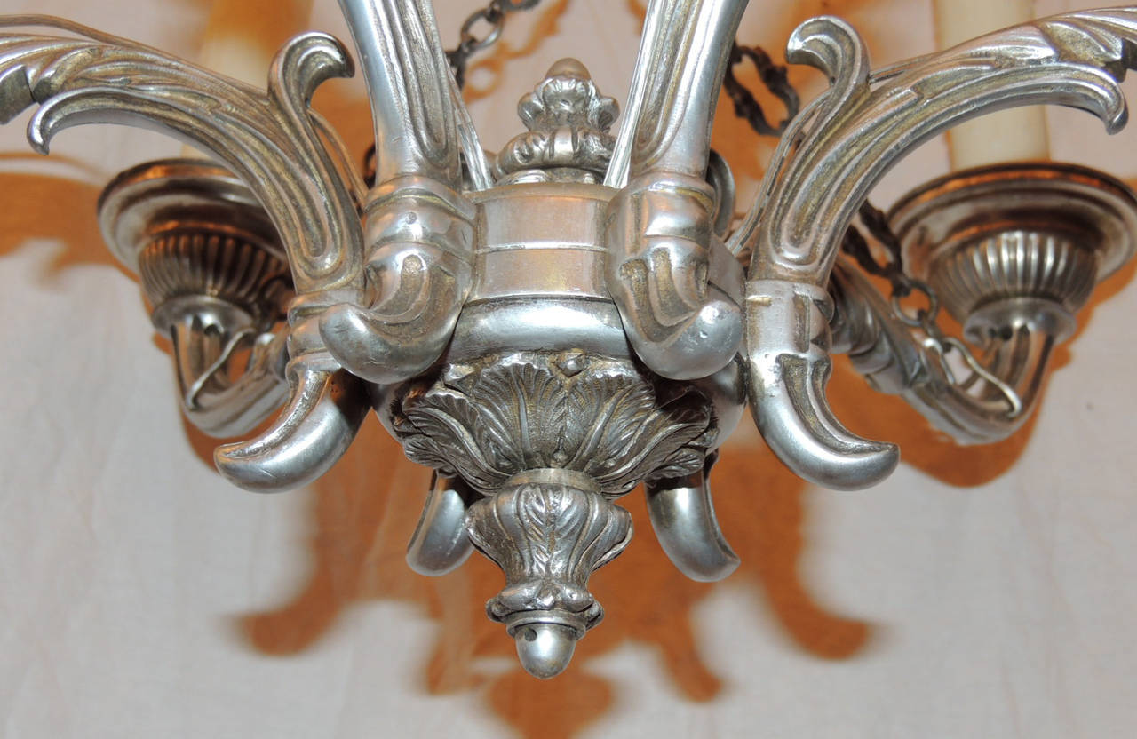Late 18th C Italian Baroque Nickeled Bronze Chandelier 2
