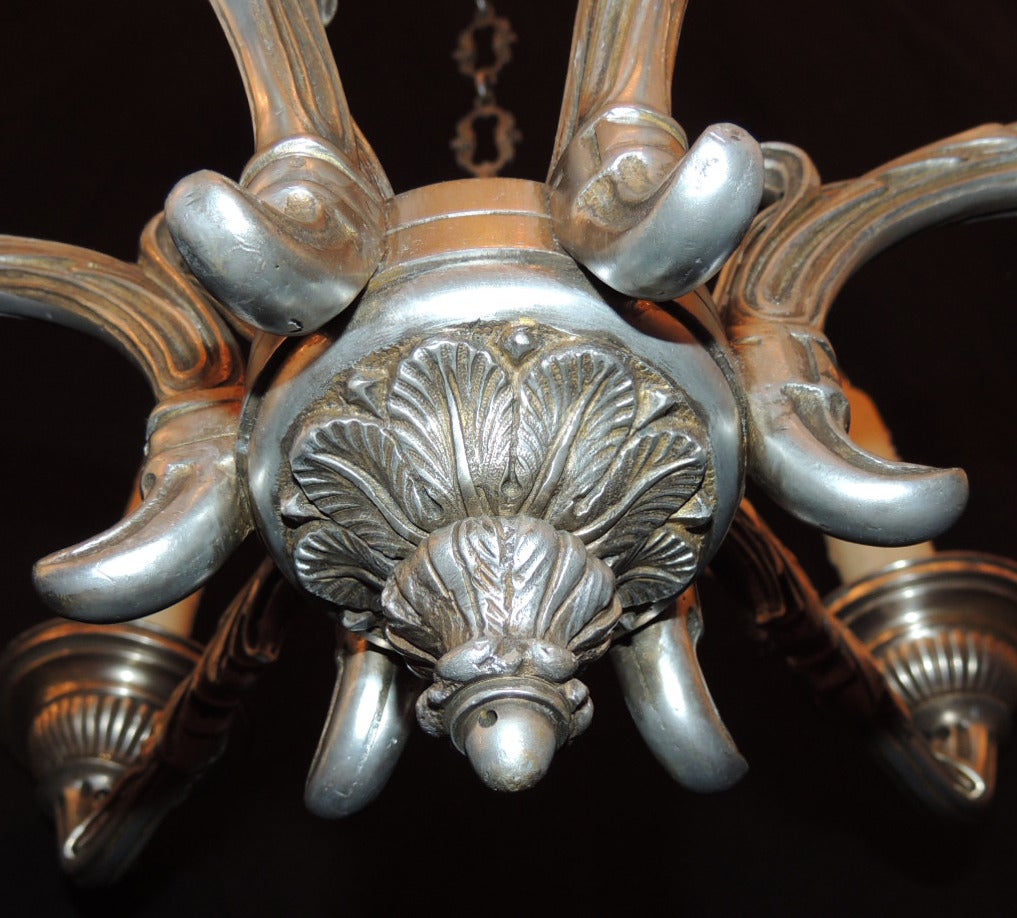 Late 18th C Italian Baroque Nickeled Bronze Chandelier 3
