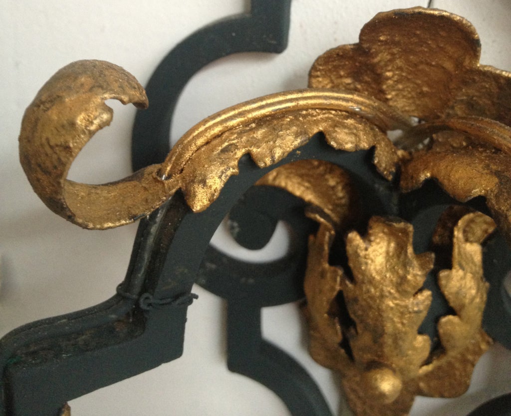 Pair of Early 20th C French Rococo Iron and Gilt Tole Sconces For Sale 5