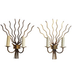 Pair of Early 20th C Barcelona Freeform Gilt Sconces