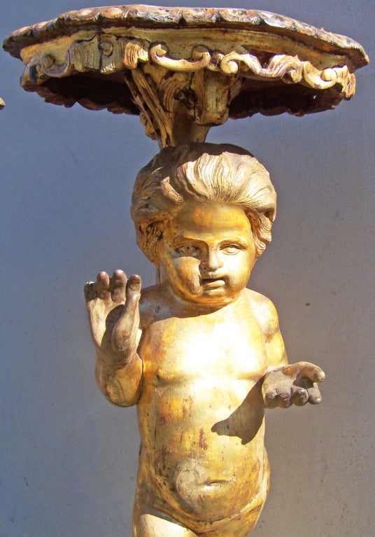 Pair of 18th century Carved Putti Pedestals