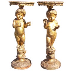 Pair of 18th century Carved Putti Pedestals