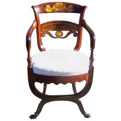 Early 19th C Italian Curule Armchair with Gold Peacock