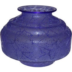 Blue Acid-Etched Papillon Design Vase